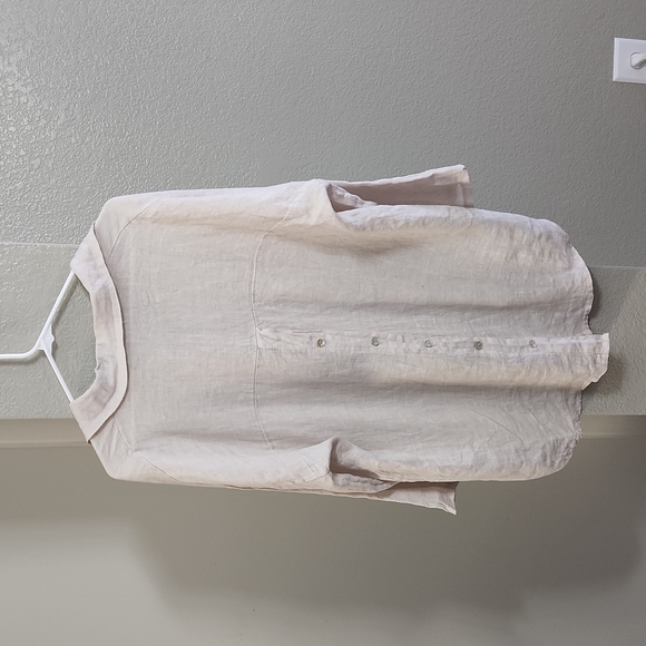 Meo Meli | Tops | Meo Meli 0 Linen Beige High Low Lagenlook Button